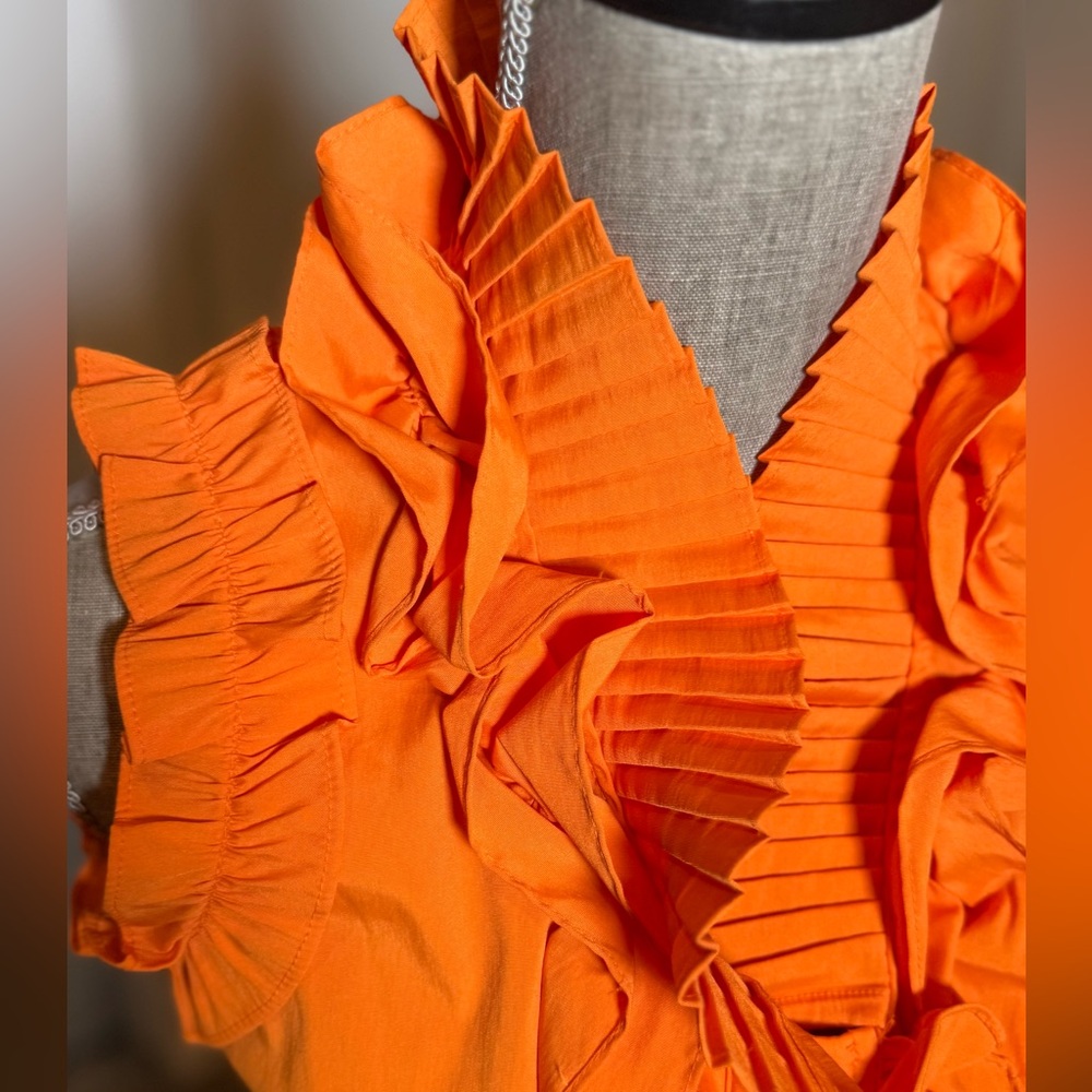 Orange Ruffled Sleeveless Top - Picture 3 of 13